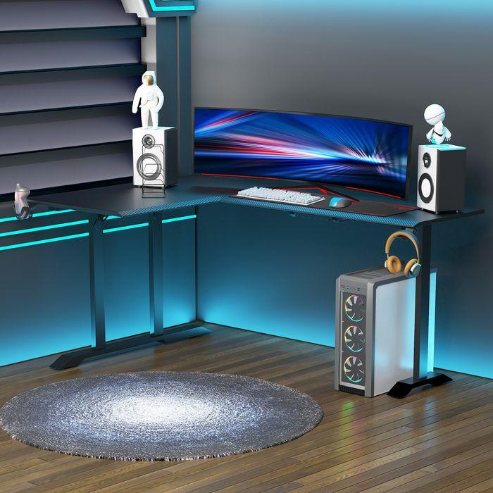 Actual product image Swisshandel24 Gaming table Desk L-shaped with headphone hook Cup holder MDF metal Black+Red 168x