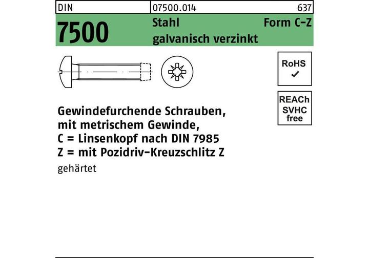 Immagine prodotto Vite terminale con scanalatura filettata DIN 7500 a testa bombata con intaglio a croce-PZ CM 5 x 40 (500 Viti per pezzo)