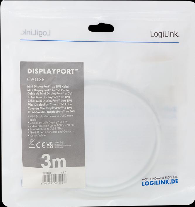 Immagine prodotto LogiLink Mini DisplayPort — DVI (3 m, DisplayPort)