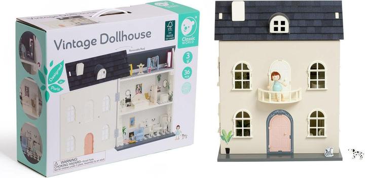 Produktbild Classic World Vintage-Puppenhaus aus Holz, 36-tlg.