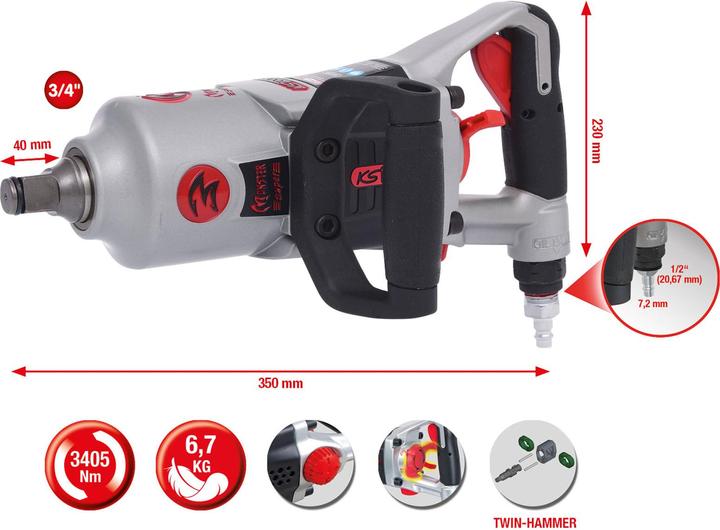 Actual product image KS Tools 3/4" superMONSTER high performance air impact wrench, 3405 Nm, L 350 mm (Air blast)