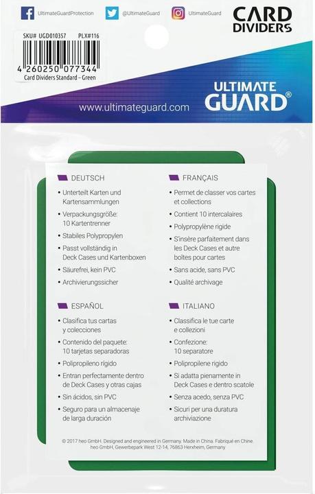 Image du produit Ultimate Guard Séparateur de cartes taille standard Vert 10