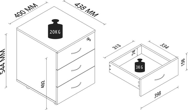 Actual product image VCM Mobile pedestal office drawers Baula L (40 x 44 x 55 cm)