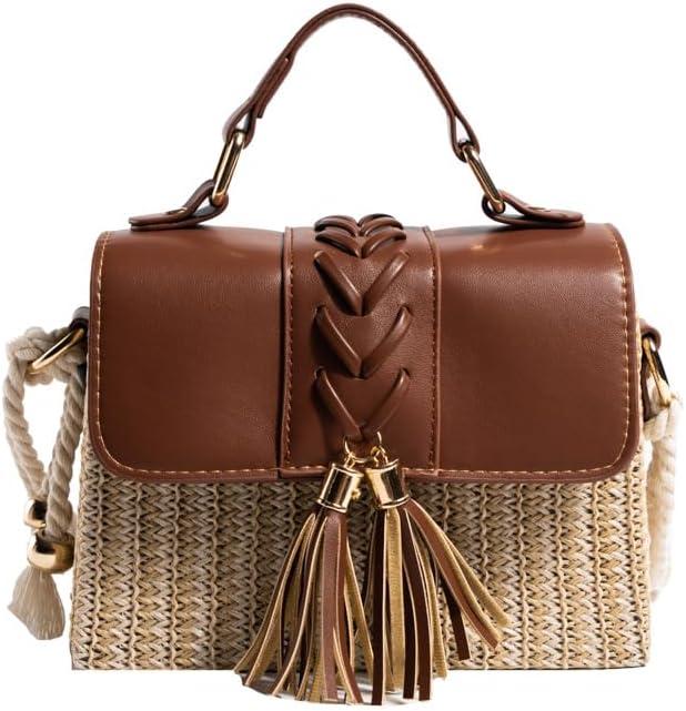 Actual product image Only-Bags.Store Tassel Decor Straw Woven Handbags, Mini Rope Strap Crossbody Beach Bag, Women Top Handle