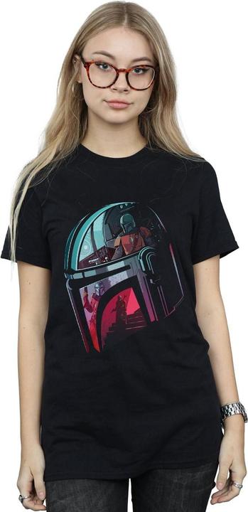Actual product image Star Wars Womens/Ladies The Mandalorian Mandalore Helmet Reflection Cotton Boyfriend T-Shirt (5XL)