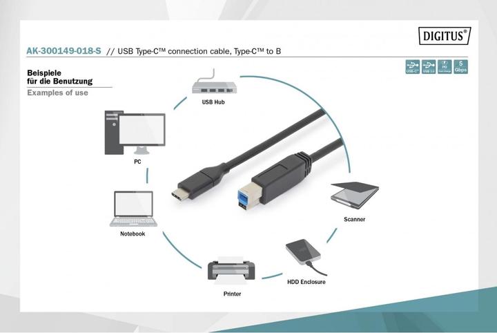 Produktbild Digitus USB C – USB B (1.80 m, USB 3.0)