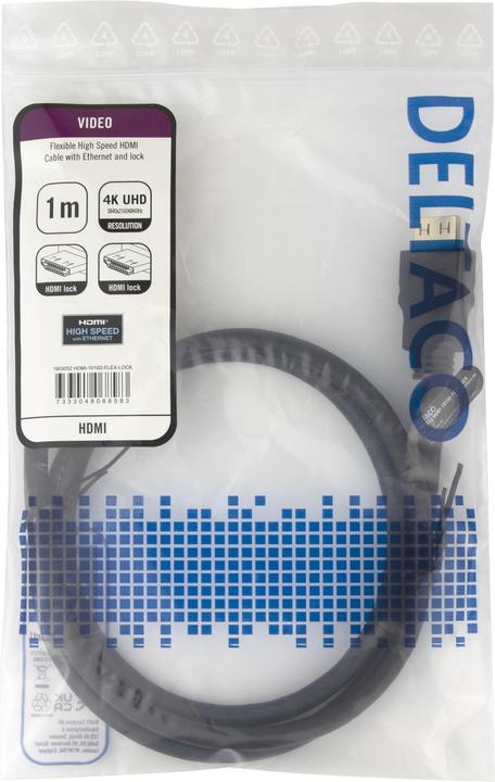 Actual product image Deltaco High-Speed Flex HDMI cable, 1M, w/lock, 4K UHD, black