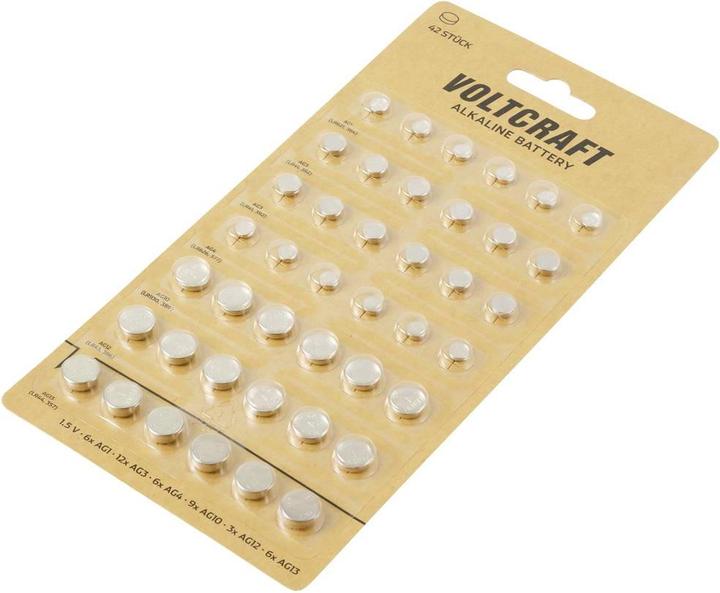 Productafbeelding Voltcraft Knoopcelset 6 x AG1, 12 x AG3, 6 x AG4, 9 x AG10, 3 x AG12, 6 (13 Pcs., AG12, A10, 4LR44, LR66, LR41, AG1)