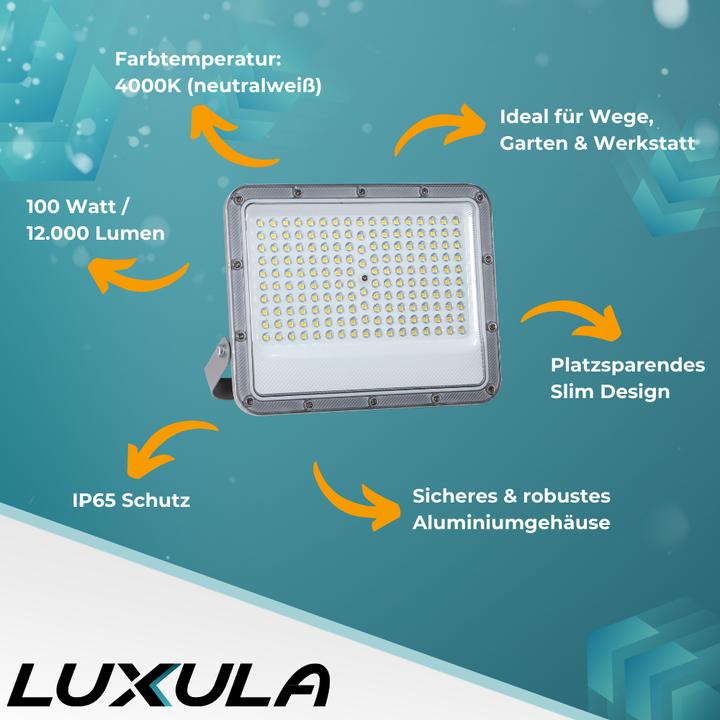 Immagine prodotto Luxula LED-Fluter, EEK: E, 100W, 12000lm, 4000K, IP65, grau (12000 lm, IP65)