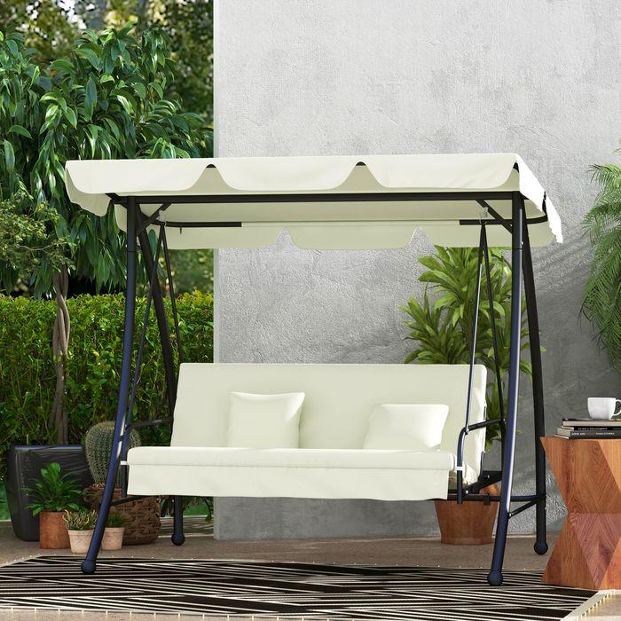 Actual product image Swisshandel24 2in1 Hollywoodschaukel, Liegefunktion 3-Sitzer, bis 240kg, 200x125x170 cm, Cremeweiss