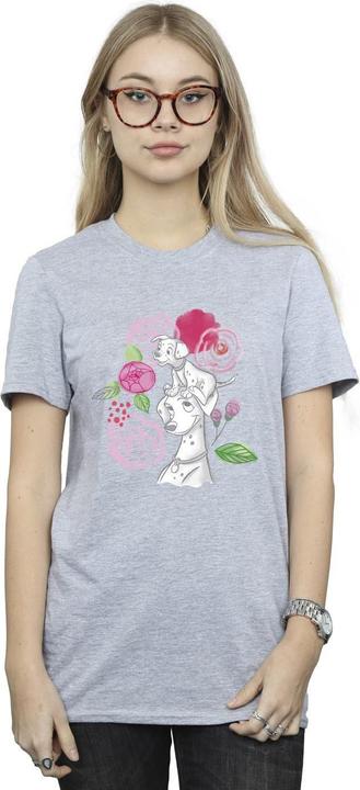 Actual product image Disney Womens/Ladies 101 Dalmatians Flowers Cotton Boyfriend T-Shirt (XL)