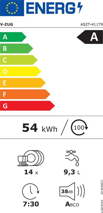 Energie-Label V-Zug Einbaugeschirrspüler Adora V2000 VGB mit Gleitblech