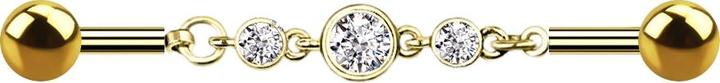 Star Piercing Barbell 14k vergoldet Kette mit drei Kristallen (Chirurgenstahl 316L, Messing)