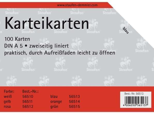 Produktbild Staufen Karteikarte A5 liniert 7mm blau (A5, 180 g/m², 100 x)