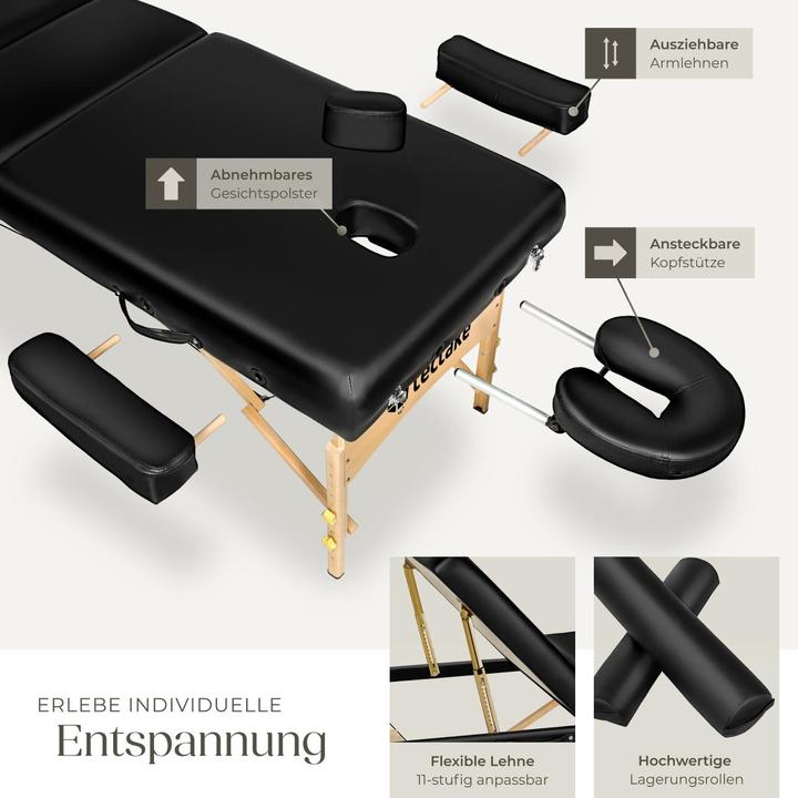 Produktbild tectake 3 Zonen Massageliege-Set Somwang mit 7,5cm Polsterung, Rollen und Holzgestell