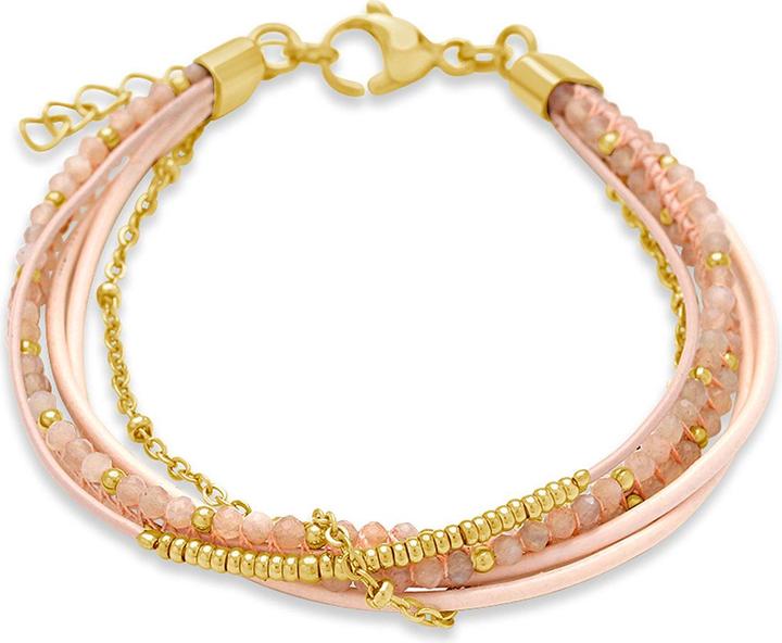 Image du produit Leyda Bracelet en cuir avec pierres précieuses et acier inoxydable (19.50 cm, Pierres, Cuir, Acier inoxydable Jaune doré 18K)