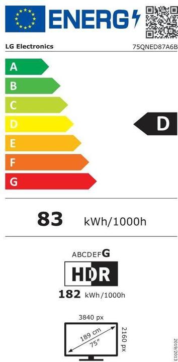 Energie-Label LG TV 75QNED87A6B 75, 3840 x 2160 (Ultra HD 4K), QNED (75", QNED, 2025)