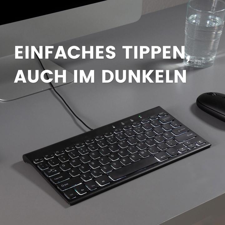 Produktbild Perixx PERIBOARD-429 DE, kabelgebunden, USB Mini Tastatur mit Hintergrundbeleuchtung, schwarz (DE, Kabelgebunden)