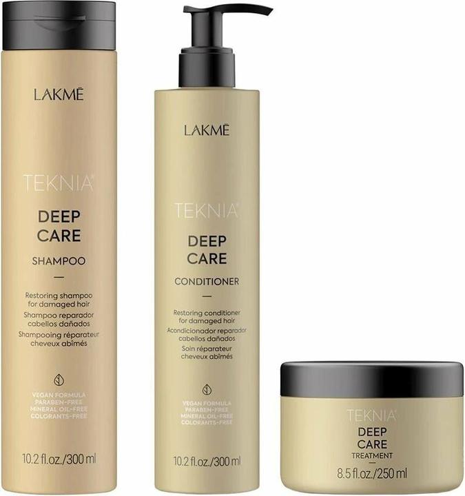 Produktbild Lakmé Lakme Tkn Retail Pack Tiefenpflege: Shampoo 300ml + Spülung 300ml + Kur 250ml (300 ml, Flüssiges Shampoo)