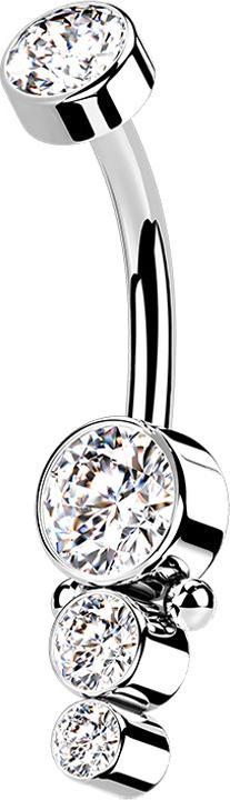 Star Piercing Banane Innengewinde silber Scheibe mit Kristall und drei Kristallen (Chirurgenstahl 316L)