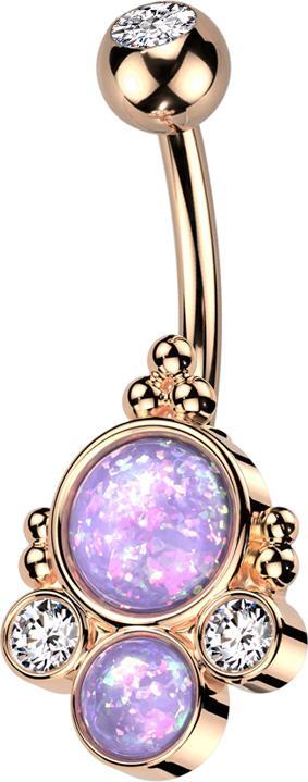 Star Piercing Banane rosegold mit Kugel rosegold Kristall silber und zwei Opale violett zwei Kristalle silber (Messing, Chirurgenstahl 316L)