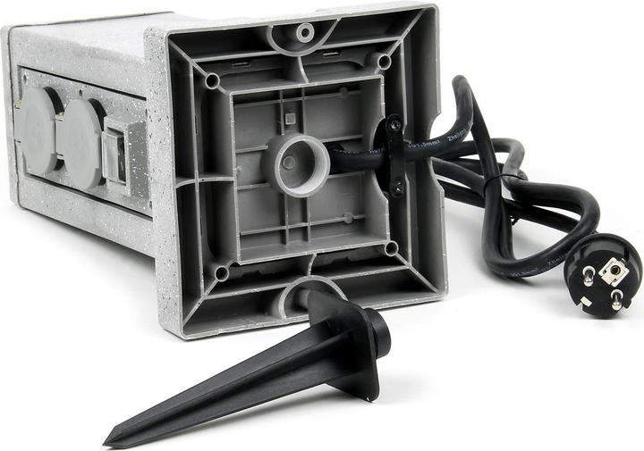 Produktbild Wiltec Steckdosensäule 4fach Aussensteckdose IP44 Schalter Granitoptik Steckdosenstein