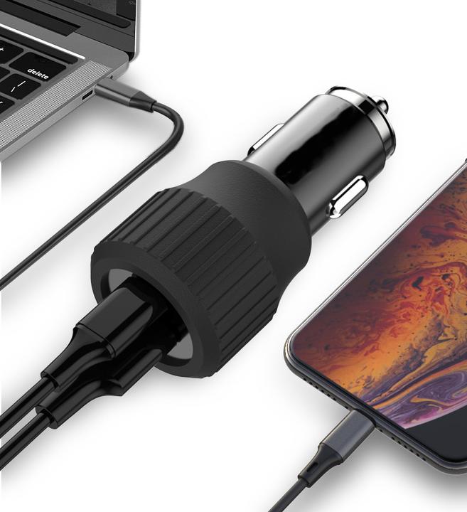 Produktbild PhoneLook Doppel USB Car Adapter Zigarettenanzünder 45W Power Delivery und QC3.0 Fast Charge