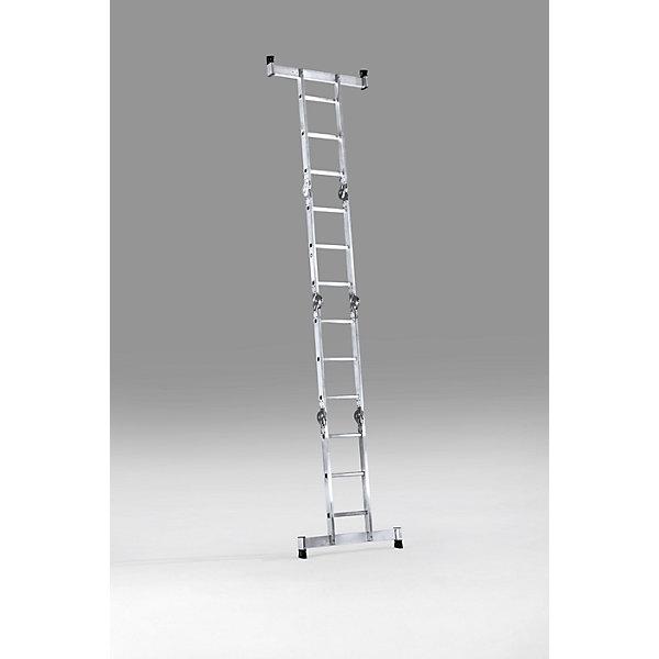 Produktbild Munk Vielzweckleiter 4-teilig mit nivello-Traverse und Holzbelag 2x3 + 2x4 Sprossen (Mehrzweckleiter, 30 cm)