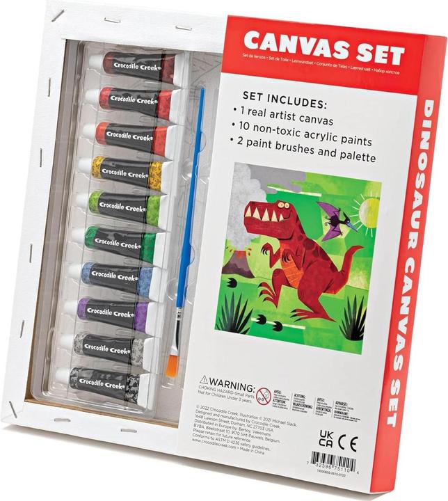 Productafbeelding Crocodile Creek Dinosaurus Canvas Schilderset, inclusief 10 Niet-giftige Acrylverven, 2 Verfkwasten