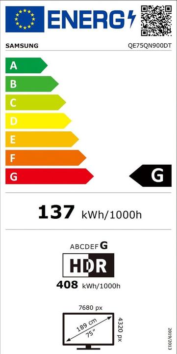 Energy Label Samsung QE75QN900D (EU) (75", QN900D, NeoQLED, 8K, 2024)