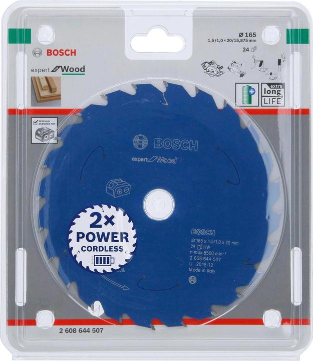 Produktbild Bosch Professional Zubehör Akku-Kreissägeblatt Expert for Wood, 165 x 1,5/1 x 20, 24 Zähne