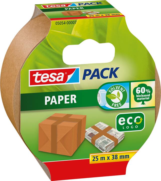 tesa tesapack PAPER ecoLogo Packband - Umweltgerechtes Paketband aus Papier, 60 % biobasiertes Material (38 mm)