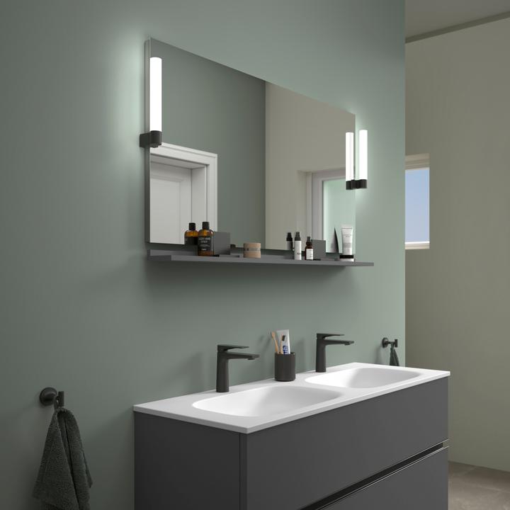 Actual product image Duravit Sivida mirror, diamond black matt, 1250x36x650mm, top light, sensor switch, mains connection