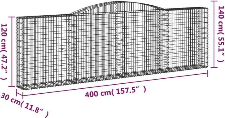 Produktbild VidaXL Gabionen mit Hochbogen 9 Stk. 400x30x120/140cm Verzinktes Eisen