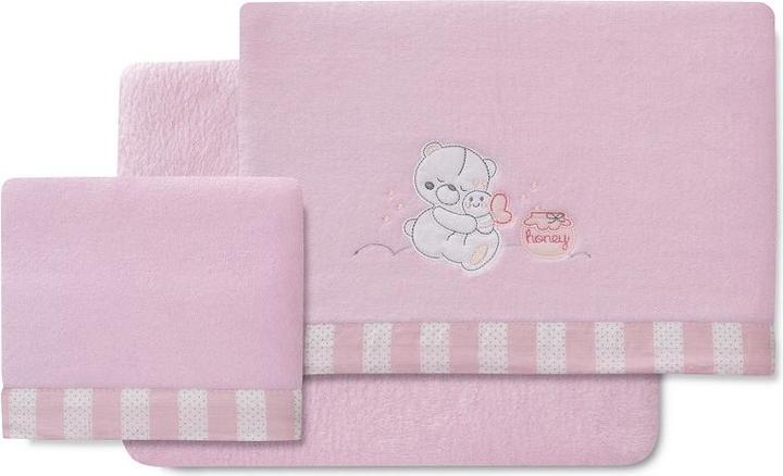 Interbaby 3PCS COT. CRADLE(SHEET106X82+TENSIONB.85X55X9+PILLOW50X30)-CORAL FLEECE.-PINK