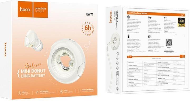 Actual product image Hoco EW71 Mini donut, white (6 h, Wireless)