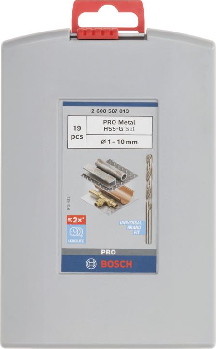 Produktbild Bosch Professional Zubehör PRO Metal HSS-G Spiralbohrer-Set, 19-tlg. (1 mm, 1.5 mm, 2 mm, 2.5 mm, 3 mm, 3.5 mm, 4 mm, 5 mm, 5.5 mm, 6 mm, 6.5 mm, 7 mm, 10 mm, 8 mm, 8.5 mm, 9 mm, 9.5 mm, 4.5 mm, 7.5 mm)
