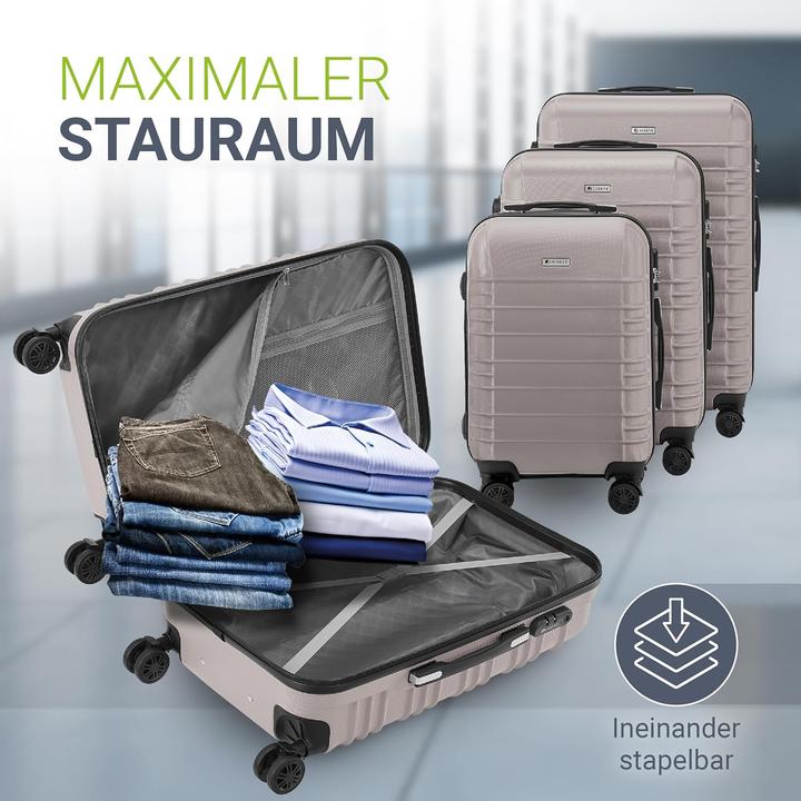 Produktbild Juskys 3-teiliges Hartschalenkoffer-Set mit 360° Rollen (120 l, M (50 - 90l), XL (ab 115l))
