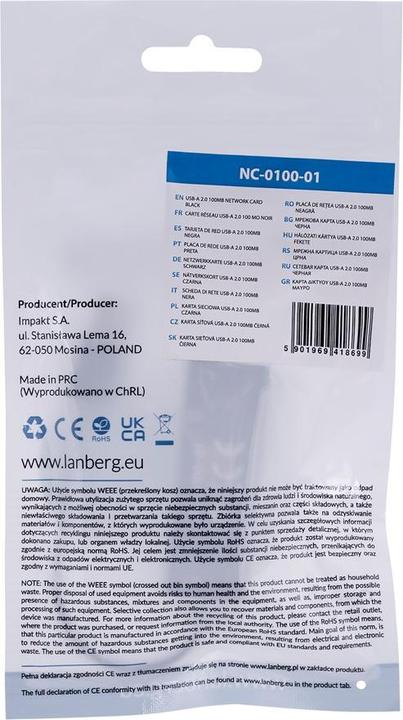 Nährwerte und Zutaten Lanberg NC-0100-01 Kabelschnittstellen-/Gender-Adapter USB-A RJ-45 Schwarz (USB, RJ45 (1x))