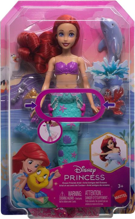 Actual product image Mattel Disney Princess Ocean Friends Ariel Swimming Mermaid Doll with Squirt Toy, Figure & 4 Accessories