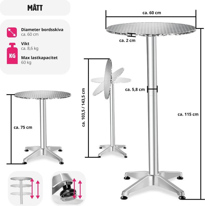 Immagine prodotto tectake tavolo da bistrot (Ø 60 x 114 cm)
