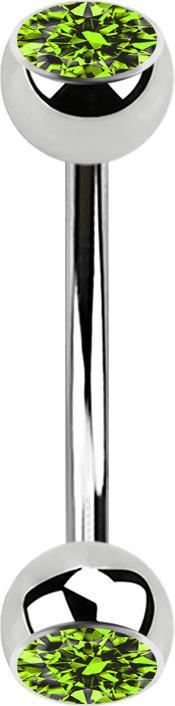 Image du produit Star Piercing Micro banane argentée avec deux boules de cristal vert clair (sans laiton, Acier chirurgical 316L)
