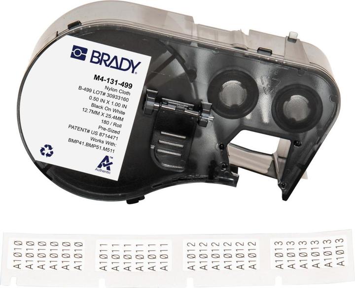 Image du produit Brady M4-131-499, Tissu nylon, noir sur blanc, 12.70 x 25.40 mm, permanent (180 E.)