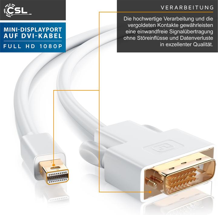 Actual product image CSL Mini DisplayPort to DVI Video Cable, miniDP Monitor Adapter Cable, for Apple, PC's & Notebooks (5 m, DisplayPort, DVI)