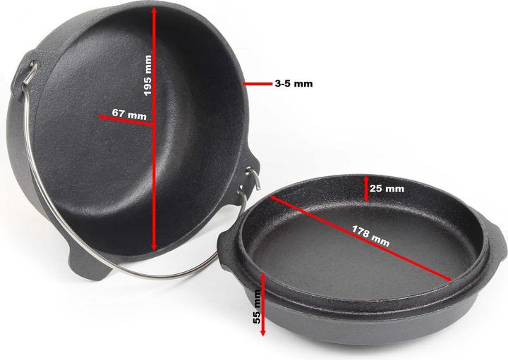 Produktbild Wiltec Dutch Oven 3l Untersetzer Deckelheber Kochtopf Gusseisen Feuertopf Schmortopf