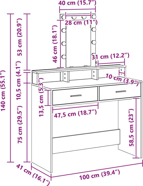 Immagine prodotto VidaXL Tavolino da toilette Bianco MDF 100 x 41 x 140 cm Tavolino da toilette