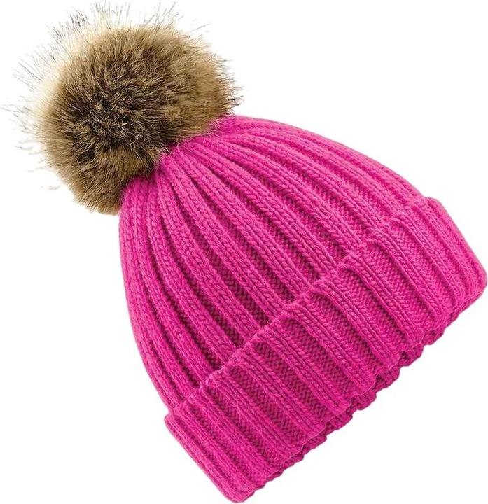 Beechfield Chunky Beanie Mütze mit KunstfellBommel