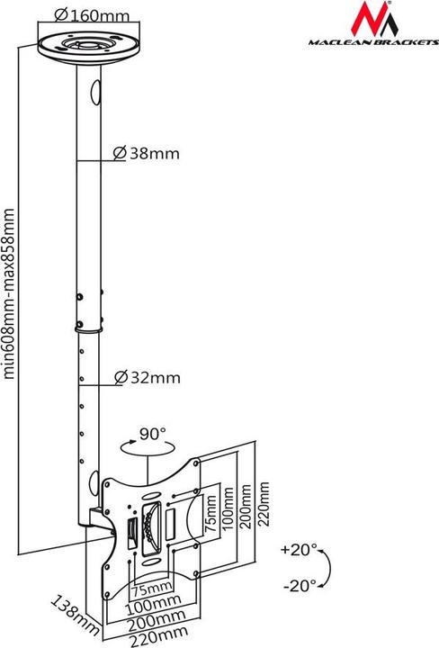 Actual product image Maclean MC-504B (Ceiling, 42", 30 kg)