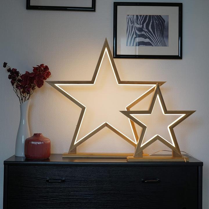 Produktbild Novaliv LED Stern Lampe 55cm Naturholz Tischleuchte LED mit Stromkabel SMD LED Warmweiss