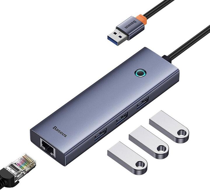 Image du produit Baseus Hub 4in1 UltraJoy USB-A vers USB 3.0 RJ45 (gris espace) (4 Ports)